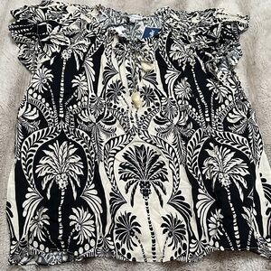 Rose & Olive Black and Cream Tropical Blouse